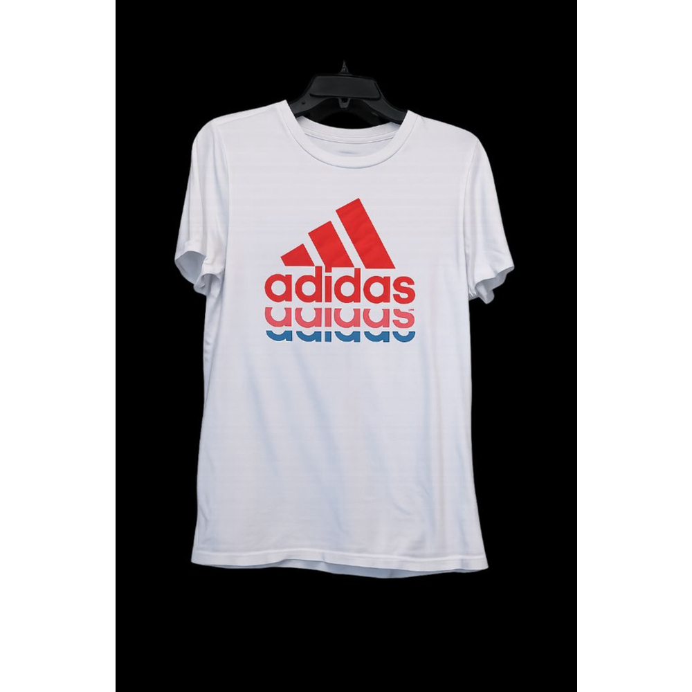 Adidas Youth Large White Logo T-Shirt Boys Graphic Tee Regular Fit Cotton Casual